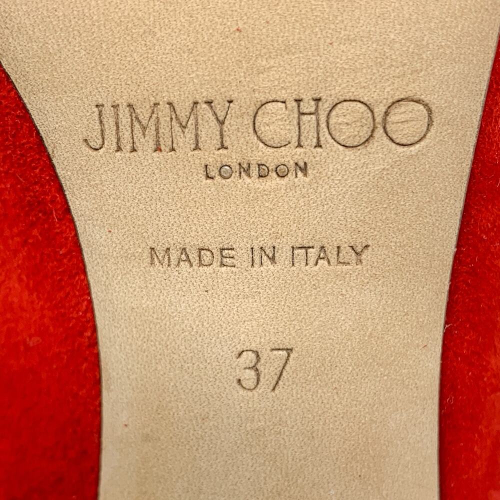 Jimmy Choo Romy 100 Red Suede Pointed Toe Pumps EU 37 Stiletto Heels - Picture 10 of 11